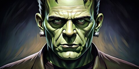 * cartoon frankenstein portrait horror character concept illustration dark background