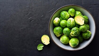 Poster -  Fresh Brussels Sprouts in a bowl on a black background