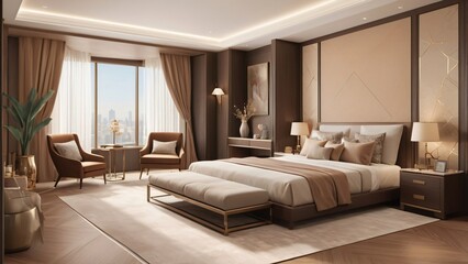 Canvas Print - Modern Luxury Bedroom Interior Design with City View