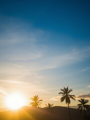 Wall Mural - Silhouettes of palm trees against a vibrant sunset.