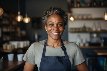 Wall Mural - Portrait of a middle aged African American woman cashier