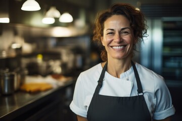 Wall Mural - Portrait of a middle aged Hispanic female chef in kitchen