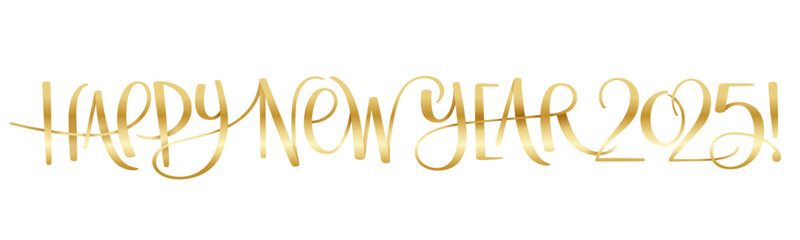 HAPPY NEW YEAR 2025 metallic gold vector brush calligraphy banner