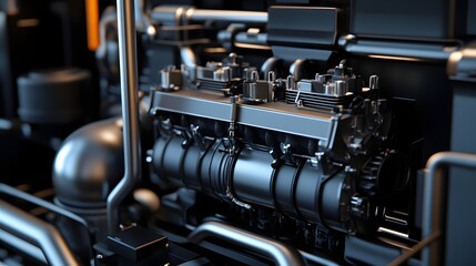 Wall Mural - 48. **Detailed 3D depiction of a robust generator engine with exposed fuel lines and alternator