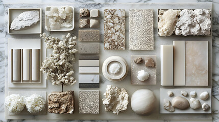 A collection of textures and materials arranged aesthetically for design inspiration.