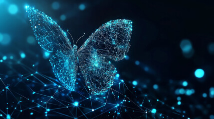 Wall Mural - a cutting-edge vector illustration depicting an abstract butterfly in flight over a network of linke