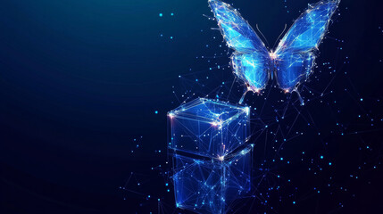 Wall Mural - a cutting-edge vector illustration depicting an abstract butterfly in flight over a network of linke