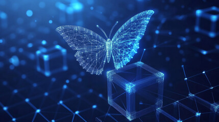 Wall Mural - a cutting-edge vector illustration depicting an abstract butterfly in flight over a network of linke