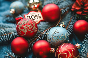 Poster - Christmas tree adorned with red sports ball ornaments - festive holiday decoration at 100% cheer.