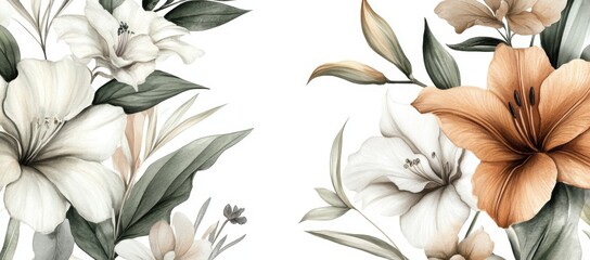 A beautiful watercolor illustration of spring and summer fresh flowers on white paper. Digital art 3D illustration.