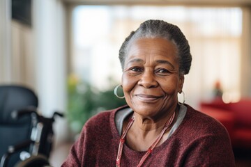 Wall Mural - Portrait of a elderly African American woman smiling in nursing home