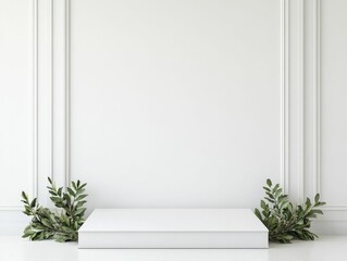 Wall Mural - Classic Elegant White Podium, front view focus, surrounded by a Timeless Holiday Gathering Background, showcasing festive product arrangements.