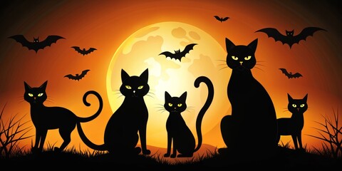 Dark shadowy black cat silhouettes halloween