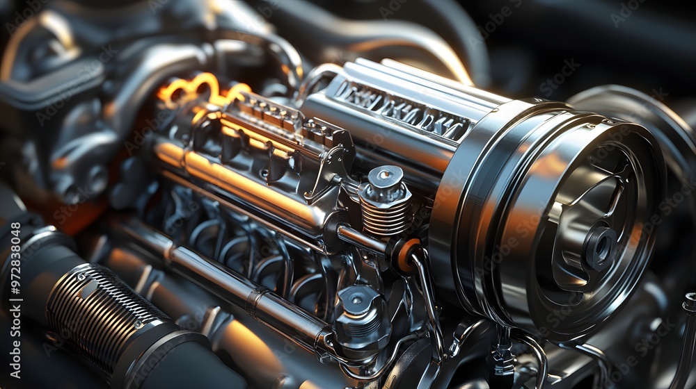30. **Detailed 3D depiction of a modern supercharged engine with ...