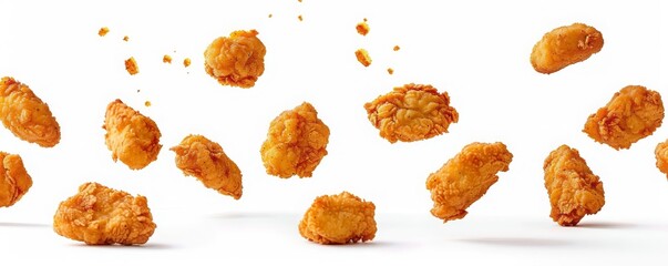 Wall Mural - Fried_chicken_nuggets_floating_in_the_air