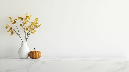 Wall Mural - Minimalist White Marble Podium front view focus with Clean autumn Scandinavian Living Room background product displays