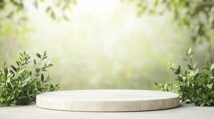 Poster - Natural Stone Podium, front view focus, featuring an Earth Day Celebration backdrop and vibrant product showcases that highlight sustainability initiatives.