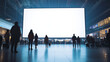 © Anna - Massive blank billboard inside a busy transport terminal, providing a striking mockup for large-scale advertising to a moving crowd. This mock up captures urban energy and foot traffic.