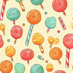 Wall Mural - Colorful Lollipop Seamless Pattern   Candy Sweets Background