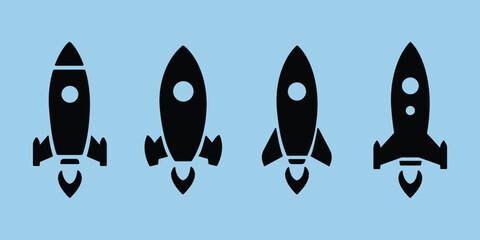 Rocket icon Silhouette set. Set of Rocket space silhouettes, Rocketship Silhouette Bundle, Rocket ship icon set vector art.