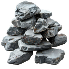 Stack of gray rocks isolated transparent background