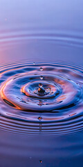 Wall Mural - a close-up of a puddle with purple ripples, with a small dark object at the center, and the background is a blurred gradient of colors