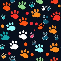 Wall Mural - Colorful Paw Prints Pattern Background