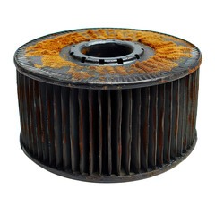 Used car oil filter with rust isolated transparent background