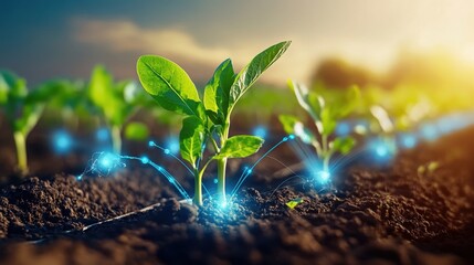 Canvas Print - Time-lapse scene of crops growing exponentially thanks to the application of intelligent fertilizers