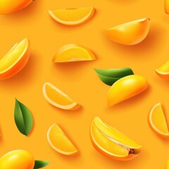 Sticker - Orange Slices and Leaves Seamless Pattern