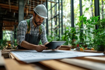 Construction Worker Examining Plans