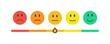 © Roman - Feedback emoji design. Customer satisfaction rating scale using emoticons - very bad, bad, normal, almost good, good. Five-level approval rating with smile. Vector.