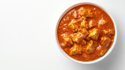 Canvas Print - A bowl of flavorful chicken tikka masala served on a plain white background with room for text, showcasing the delicious Indian curry dish