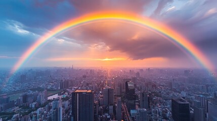 Sticker - Rainbow over City Skyline