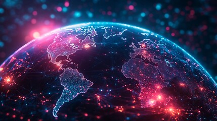 creative network and world hologram background
