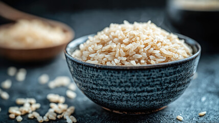 bowl of hot boiled or fried rice on table, vegetarian asian food, dish, meal, oriental cuisine, international rice day, cooking, recipe, cereal, natural products, tasty treat