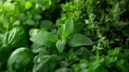 Canvas Print - Fresh Green Herbs Close Up