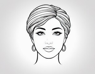 A sophisticated black and white line drawing of a woman's face, showcasing elegant features and a serene expression. The detailed illustration captures the essence of classic beauty and artistic