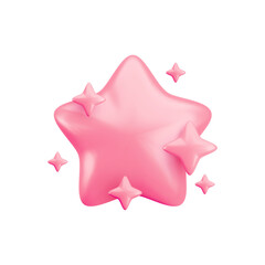Wall Mural - vector 3d pink star with twinkles on white background. cute realistic cartoon 3d render of sparkling