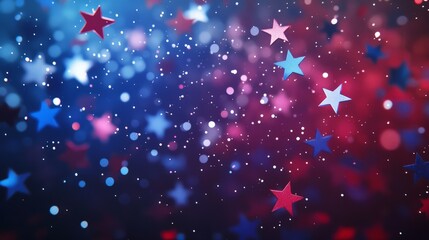 Happy Independence day, 4th July national holiday. Festive confetti sparkles and stars blue and red patriotic celebration