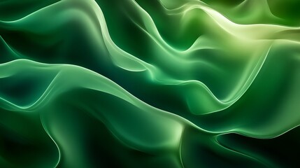 Abstract digital art of green flowing waves with a touch of luminance, creating a serene and dynamic backdrop