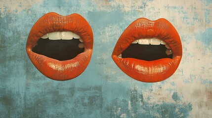 Composite artwork collage image picture of two mouth talk dialogue bubble isolated on creative background