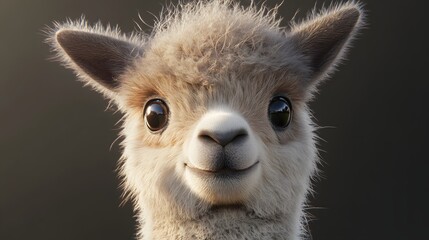 Wall Mural - 36. **Detailed 3D render of a fluffy baby llama with expressive eyes and soft fur