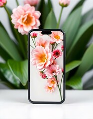 mobile mockup with beautiful display of flower wallpapers 
