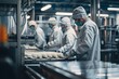 © NikoG - Bustling food processing facility with workers in protective gear operating machinery