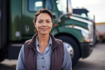 Portrait of a body positive middle aged Hispanic female truck driver