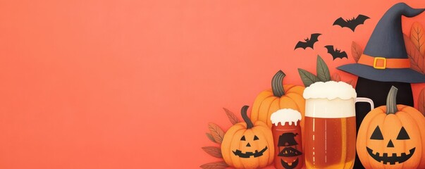 A Halloween-themed Oktoberfest banner with witches, beer, and pumpkins, banner, witches, pumpkins