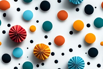 A fun polka dot pattern with multicolored dots on a white background, adding a playful and cheerful touch to any design