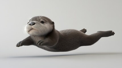 Wall Mural - 14. **Realistic 3D model of a playful baby otter floating on its back