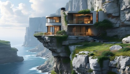 Wall Mural - Cliffside Haven: A Dreamy House Perched Above the Sea